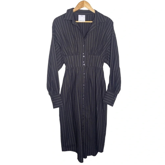 C/MEO Collective Long Sleeve Pinstripe Smocked Reform Midi Shirt Dress Small - Picture 2 of 10